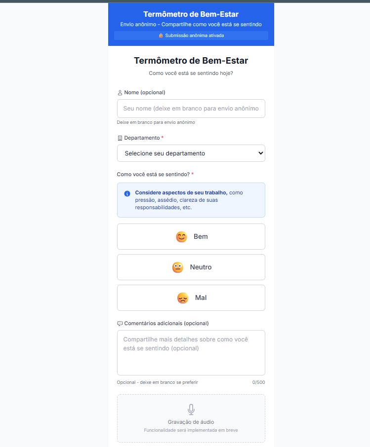 Acesso de colaboradores ao termômetro de bem-estar via QR code